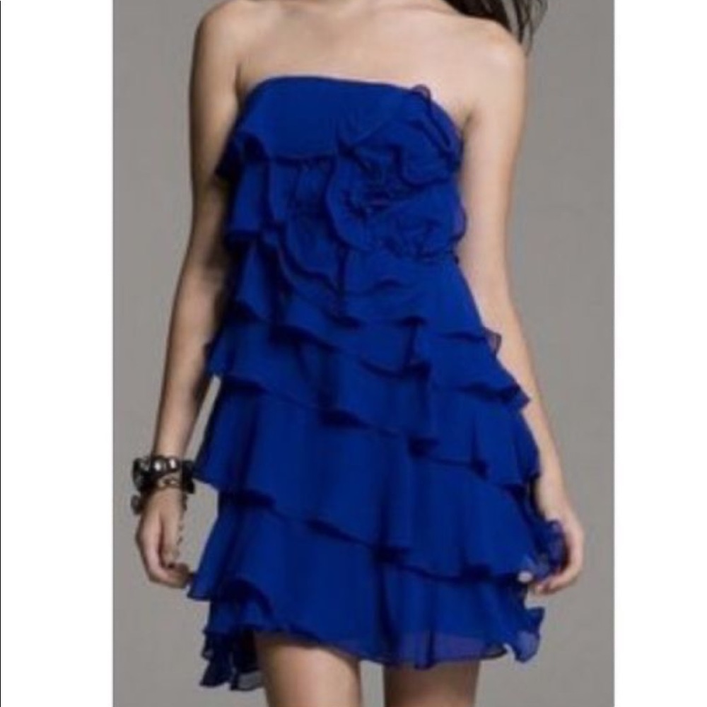 Royal Blue Silk Chiffon Ruffle Dress